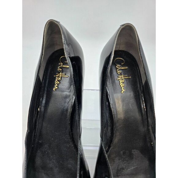 Cole Haan Black Patent Leather Peep-Toe Heels Womens Size 7.5 Elegant Dress Shoe - Picture 2 of 9